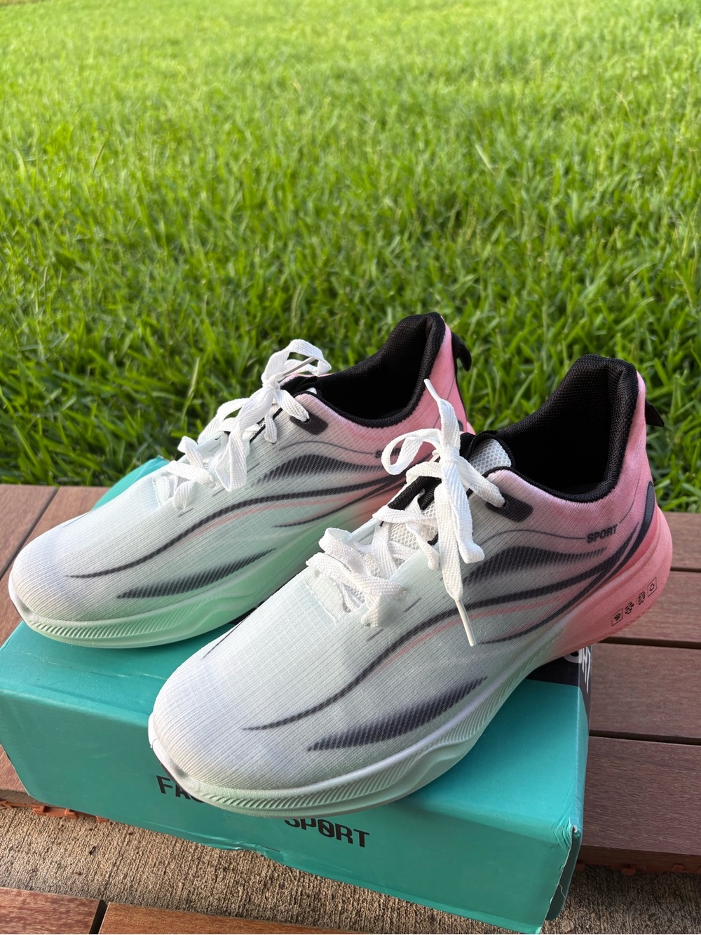Unisex  Gradient Lace-Up Athletic Sneakers - Pink, Mint & White